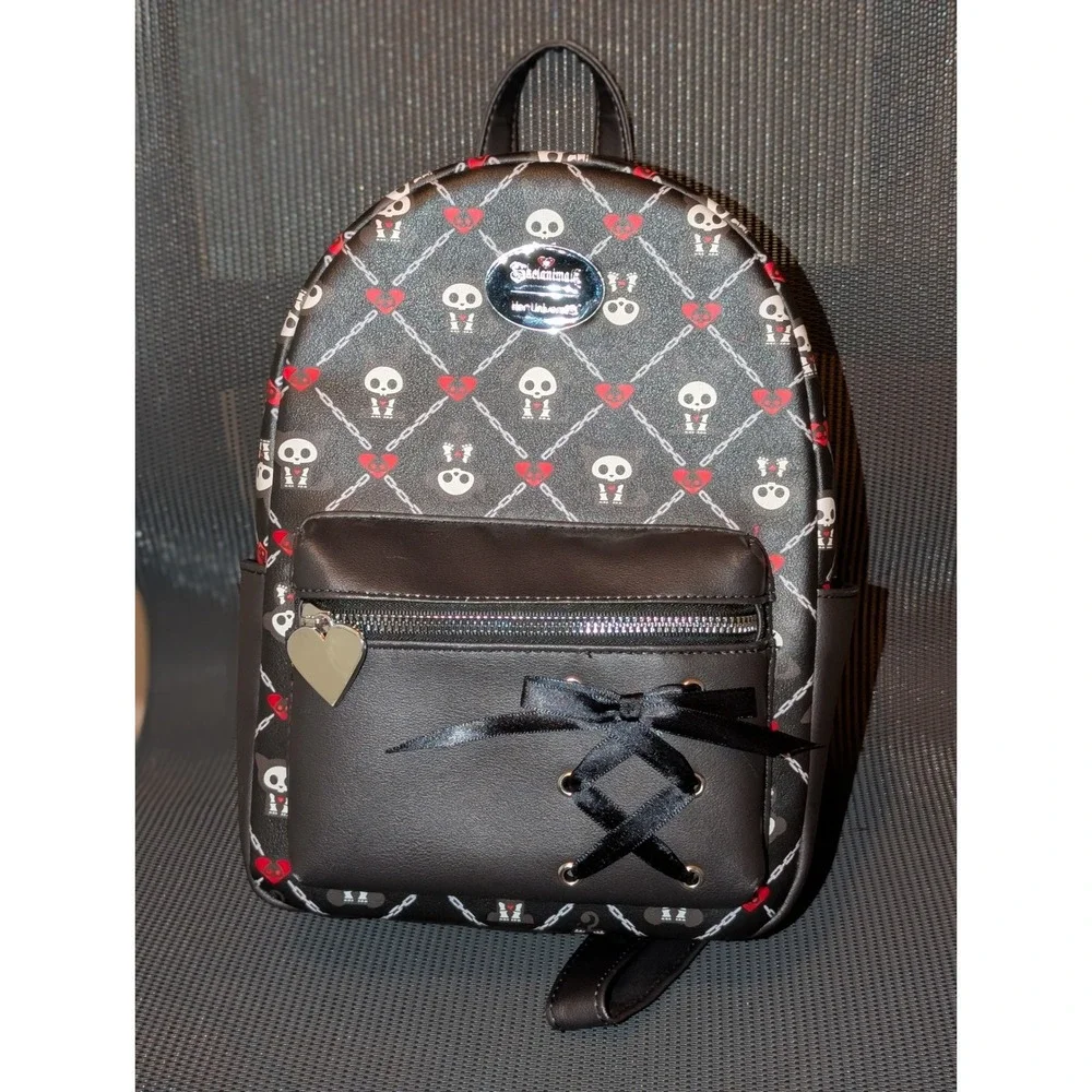 Her Universe Skelanimals Mini Backpack Black Gothic Skull Hearts Vegan Leather
